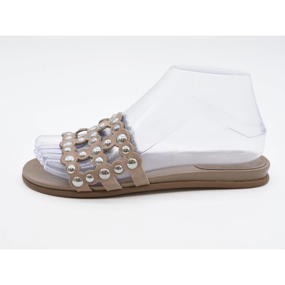 Vince Camuto Sandals Womens 6 Slides Brown Leather Cutout Studded Slip On Flat - Picture 2 of 11